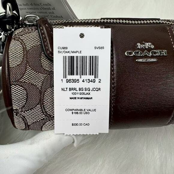 COACH Nolita Barrel Bag Wristlet In Signature Jacquard CU989 Oak Maple NWT - Picture 3 of 6